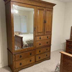 Antique Oak bedroom set-Wardrobe, Gentleman’s Dresser, Headboard and Footboard