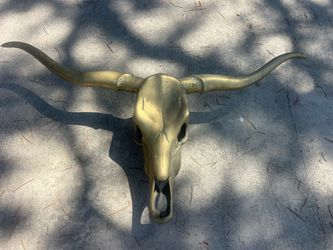 Vintage solid brass longhorn skull wall sculpture