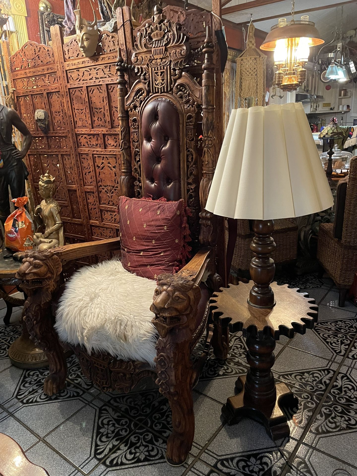 Mesa/lámpara de Piso Estilo Rustica Cómo nueva De madera & Trabajando al 100%