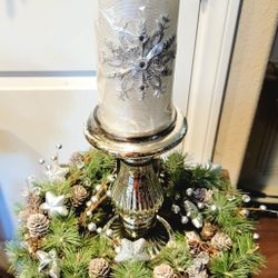 Christmas Centerpiece Candle Table Arrangement Mercury Glass Decor Crystal Pearl