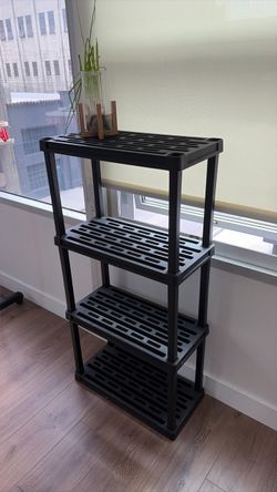 Black Plastic 4-Tier Storage Shelf Unit