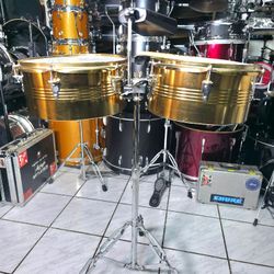 Gold Timbale With Stand And Cowbell  !! $120 Or Best Offer !