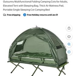 Unused single person camping cot. Carrying bag however has some wear and tear. 
