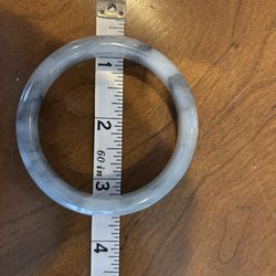 Certified Type A Natural Jadeite Jade Bangle – White/Gray, 57mm HK Lab Certificate