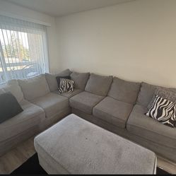 Grey Couch With Ottoman 