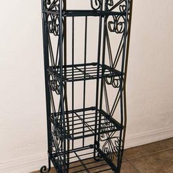 ORNATE VICTORIAN BLACK METAL FOLDING COLLAPSIBLE ACCENT STORAGE ORGANIZER DISPLAY SHELF