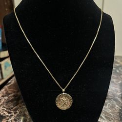 14K GOLD SOLID CHAIN & ST CHRISOPHER PENDANT 