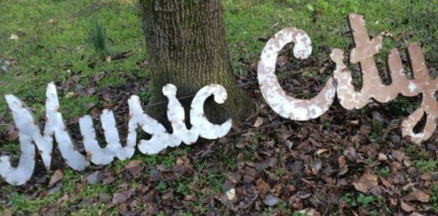 Recycled Metal Artwork 10"h Music City Sign - Wall Decor, Word, Letter