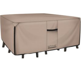 Rectangular Patio Heavy Duty Table Cover - 600D Tough Canvas Waterproof Outdoor Dining Table and Chairs General Purpose Furniture Cover Size