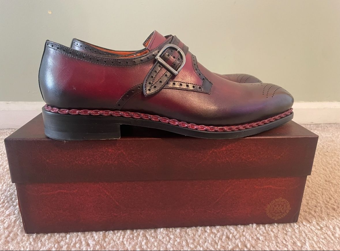 Mezlan Artisan Welt Monk Strap Burgundy Shoes