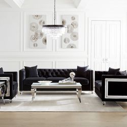 2PC Black Velvet Sofa & Loveseat w/💥 FREE Chair 💥