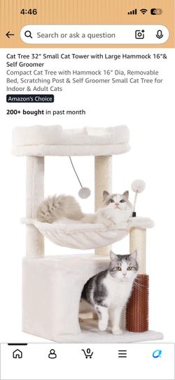 32" Small Cat Tree with Hammock and Self Groomer