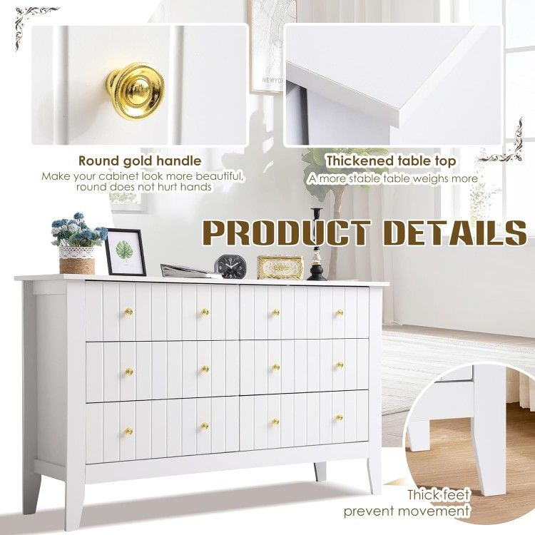 FMD-096 USAFN1048765
6 Drawer White Dresser for Bedroom, 52" Chest of Drawers with Thick Plank Styling, Wooden Double Storage Drawer Organizer