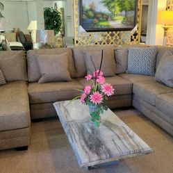 U-Shape Sectional in Brown Color Fabric