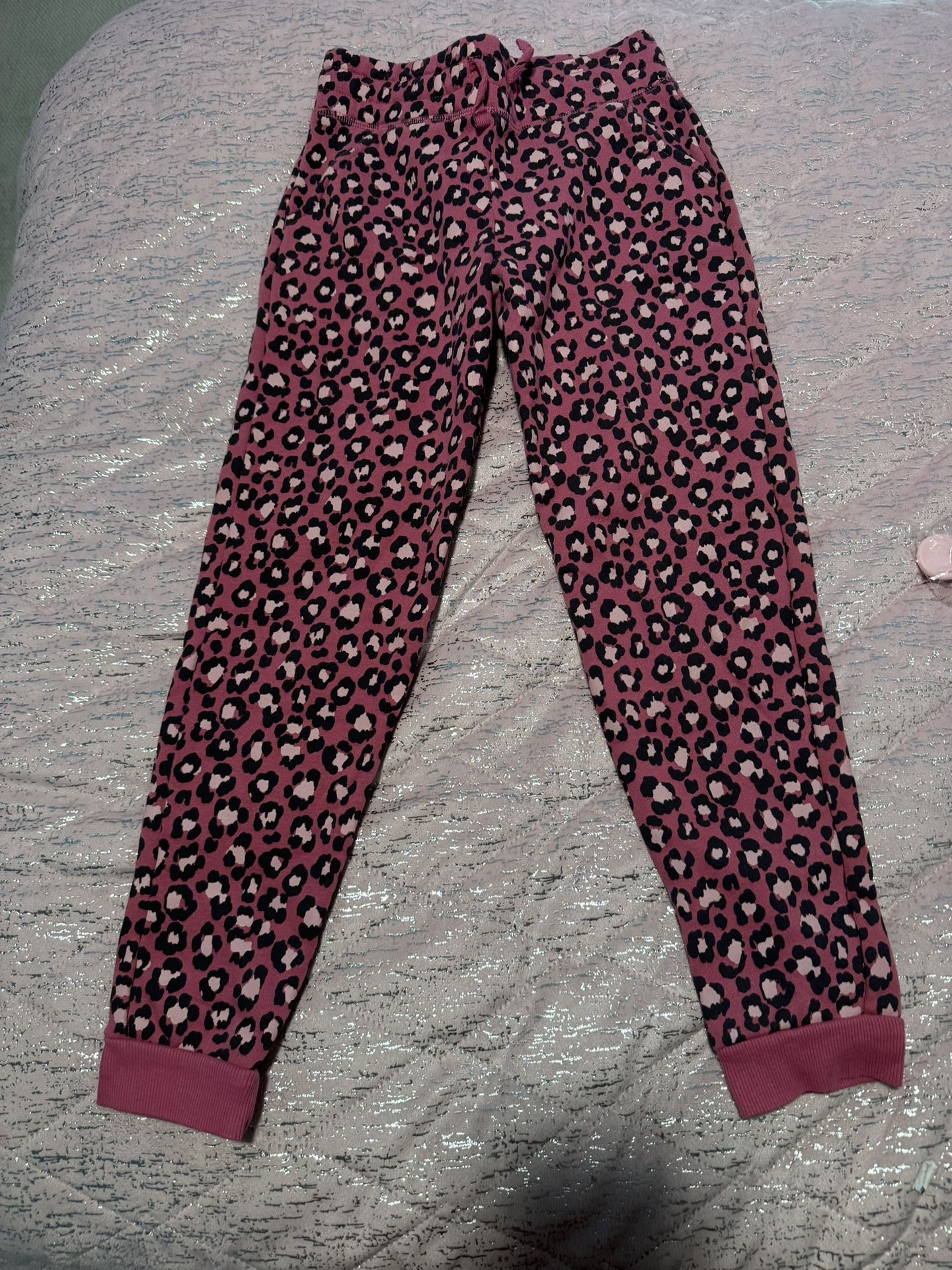 Girls Size 8 Pink Leopard Cheetah Print Jumping Bean Softest Fleece Joggers