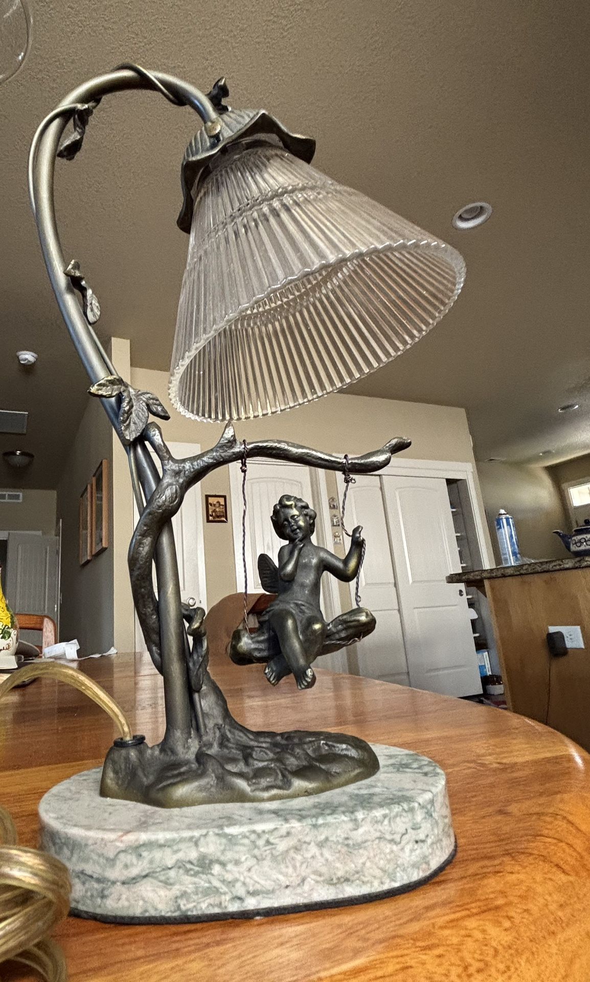 Vintage Andrea by Sadek Bronze Marble Fairy Lamp