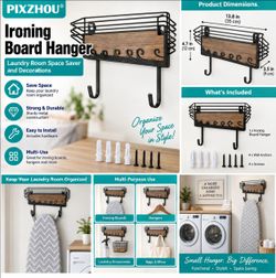 Pixzhou Wall-Mount Ironing Board Hanger with Hooks