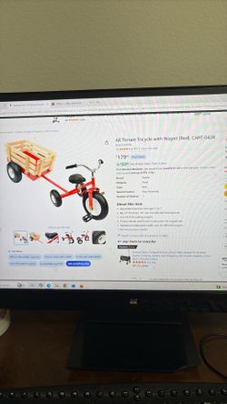 All Terrain Tricycle with Wagon, Red, which is sold at $179.95 on Amazon