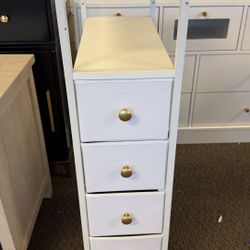 Narrow Dresser for Bedroom, Slim Dresser Storage Tower, Chest of 4 Fabric Drawers with Wood Shelf, Bathroom Organizers and Storage for Small Spaces, L