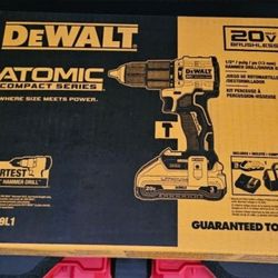 New inbox DEWALT ATOMIC Compact Series 20V MAX Cordless 1/2 in. Hammer Drill Kit (Model: DCD799L1). $160
