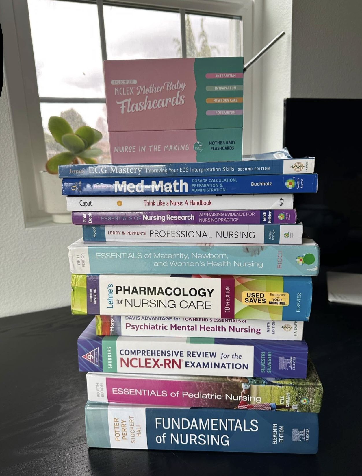 Nursing textbooks for sale. Maternity flashcards are also included.