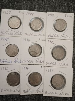 Lot of 9 Buffalo Nickels 1927–1937