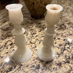Pair of Vintage White Onyx Taper Candlestick Holders