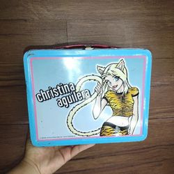 Vintage Christina Aguilera 2000 Kitty tin Metal Lunchbox Y2K pop singer merch