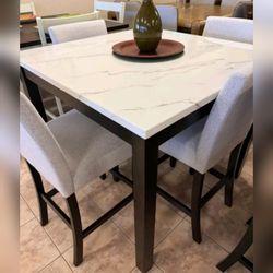 Faux marble 5 pc counter height dining table set