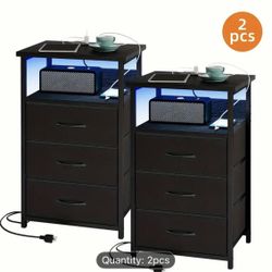 16-Colour LED Nightstand - With USB Port, Socket, Drawers, and Storage Shelf - Small Dresser for Small Spaces