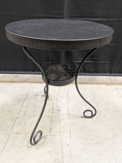 Round Grey Iron Bistro Side Table with Perforated Top