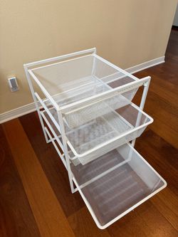 White 3-Tier Metal Mesh Rolling Storage Cart