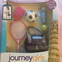 7 pc. Sports Accessory Set & 2 pc. Top & Shorts Sports Set for 18" Girl Dolls