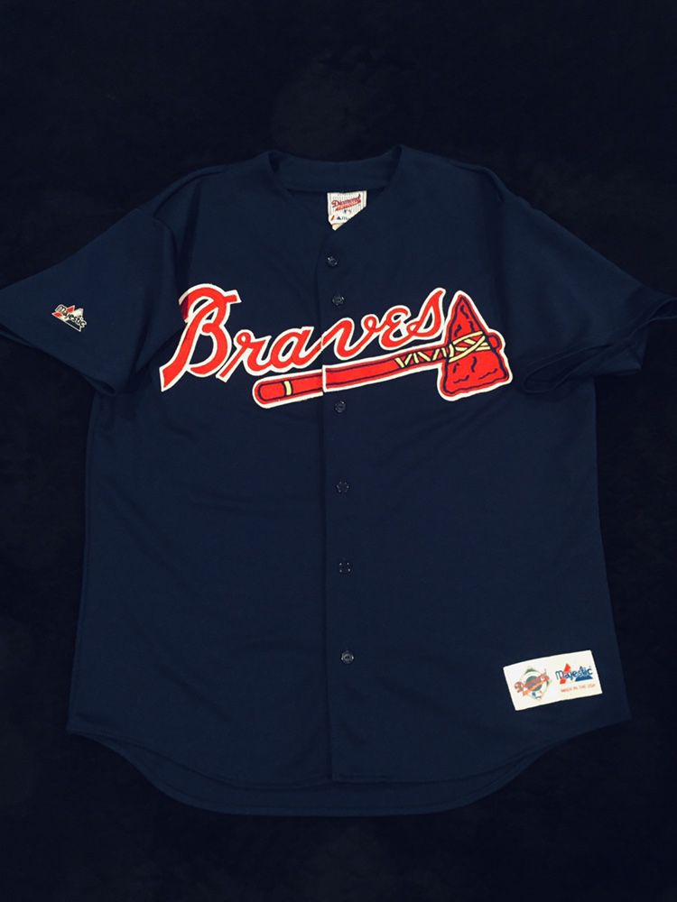 Atlanta Braves MLB Baseball Jersey Navy Majestic Diamond Collection 💯🔥