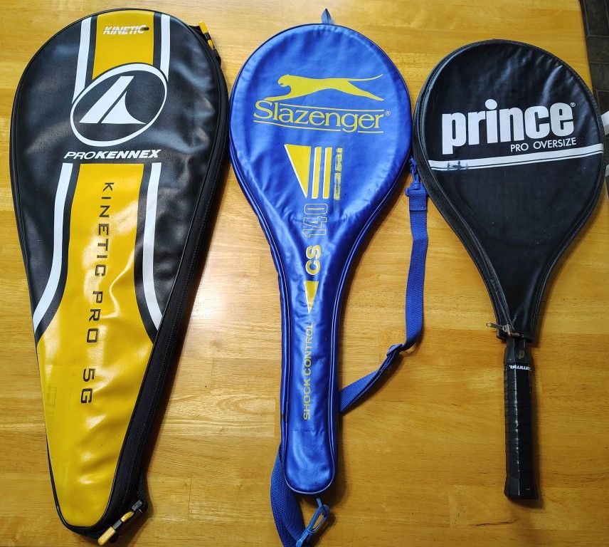 3 Tennis Racquets (Pro Kennex Kinetic Pro 5G, Slazenger CS140, Prince Pro)