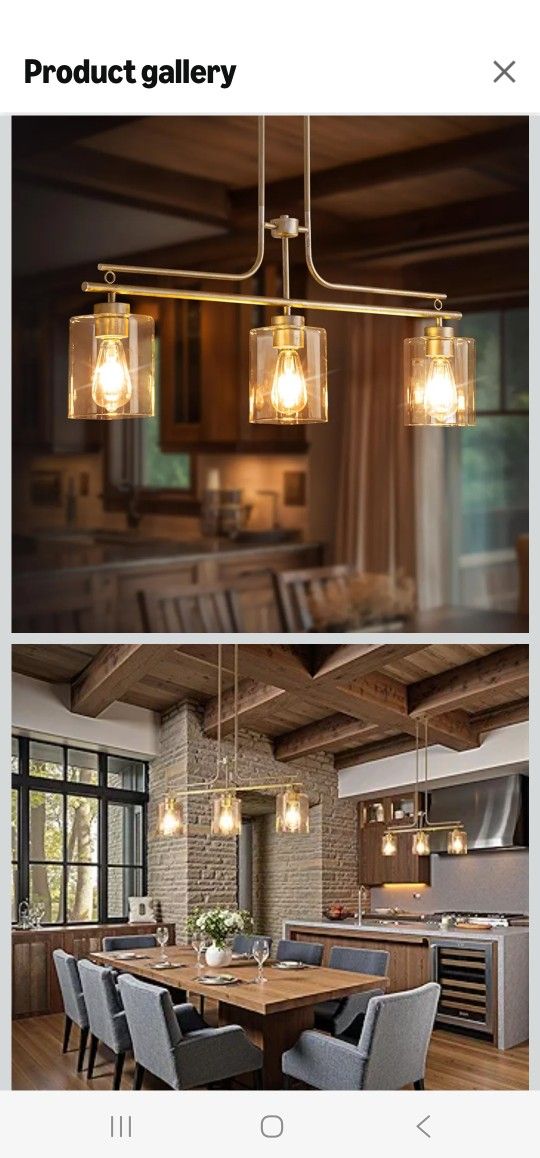 7pmbeane πππ" Kitchen Island Lighting, 3 Light Dining Room Chandeliers,Modern Rectangle Linear Chandelier with Clear Glass Shades,Farmhouse Brushed