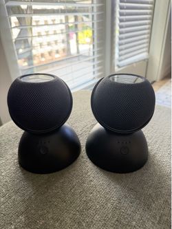 2 Apple HomePod Mini Speakers + Mission Portable Battery Stands – Black
