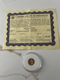 .24k Gold 1964 5$ Morgan Coin With COA