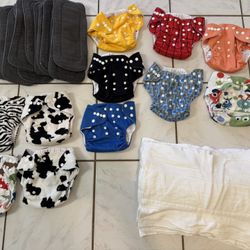 Cloth Diapers +more (cotton prefolds & charcoal insert/doublers)