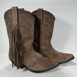 Masterson Boot Co Rockin Country Brown Leather Fringe Cowboy Boots Women’s 10M