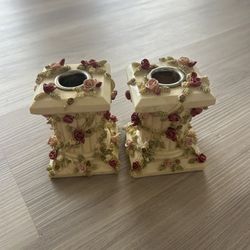 2 Floral Pillar Candle Holders