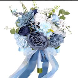 9” Boho Wedding Bouquet (Dusty Blue)