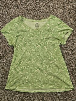 Faded Glory Green Paisley V-Neck Cotton T-Shirt Size M 8-10