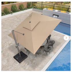 12 ft. Square 2-Tier Aluminum Cantilever 360-Degree Rotation Patio Umbrella with Base, Beige