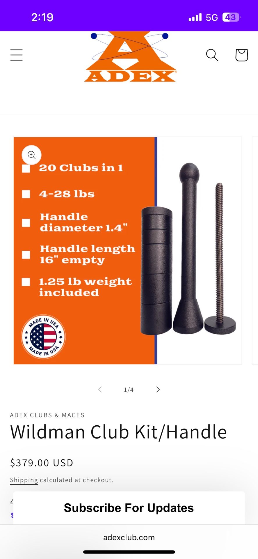 Clubbell - Adex Wildman Adjustable Clubbell