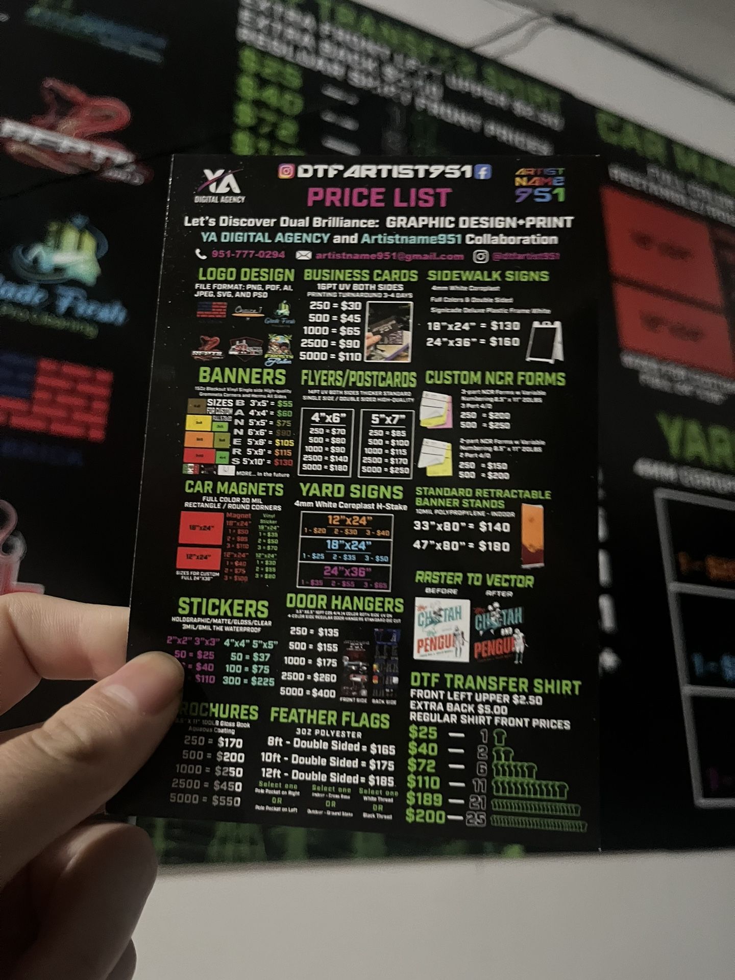 Business Cards, Flyers, Postcards, Banners, Car Magnets, Brochures, Stickers