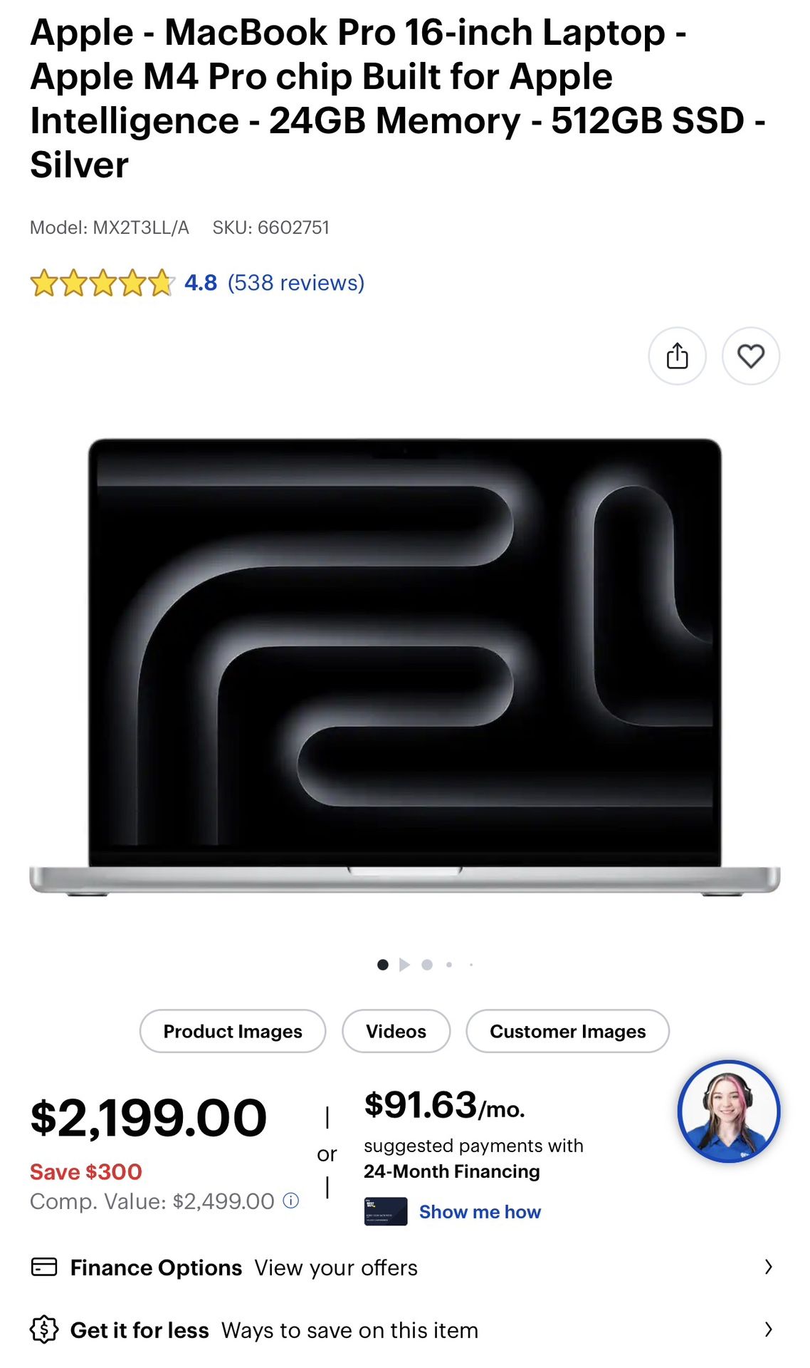 Apple - MacBook Pro 16-inch Laptop - Apple M4 Pro chip Built for Apple Intelligence - 24GB Memory - 512GB SSD - Silver