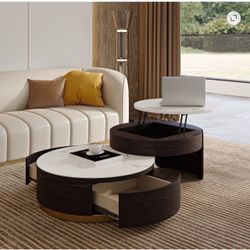 Round Lift-Top Coffee Table Set with Storage