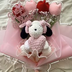 Snoopy Plush Valentines Crochet Bouquet