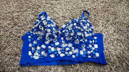 Blue Rhinestone Embellished Crop Bra Top OFFERS WELCOME